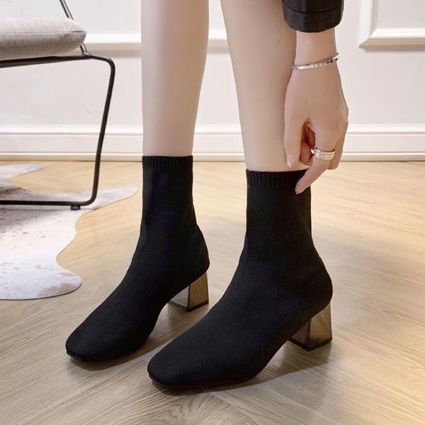 boots 2021 women high heels stretch cloth short square toe chunky heelankle solid knitted elastic fabric sock, Black
boots 2021 women high heels stretch cloth short square toe chunky heelankle solid knitted elastic fabric sock, Black