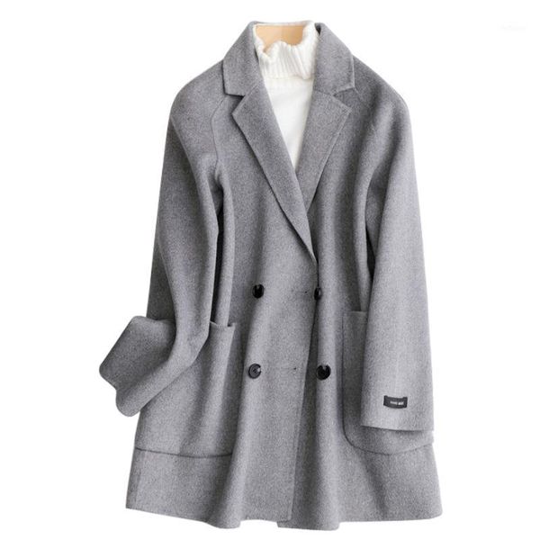 women's wool & blends double faced cashmere long sleeve woolen overcoats grey korea style loose short suits coats, Black
women's wool & blends double faced cashmere long sleeve woolen overcoats grey korea style loose short suits coats, Black