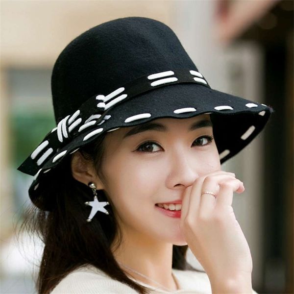 british women's spring and autumn winter woolen eaves korean dome big brim hat sun hat, Blue;gray
british women's spring and autumn winter woolen eaves korean dome big brim hat sun hat, Blue;gray