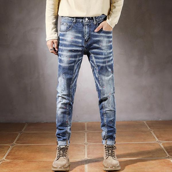 men's jeans ripped blue slim straight elasticity spring and autumn washed painting male trousers distressed
men's jeans ripped blue slim straight elasticity spring and autumn washed painting male trousers distressed