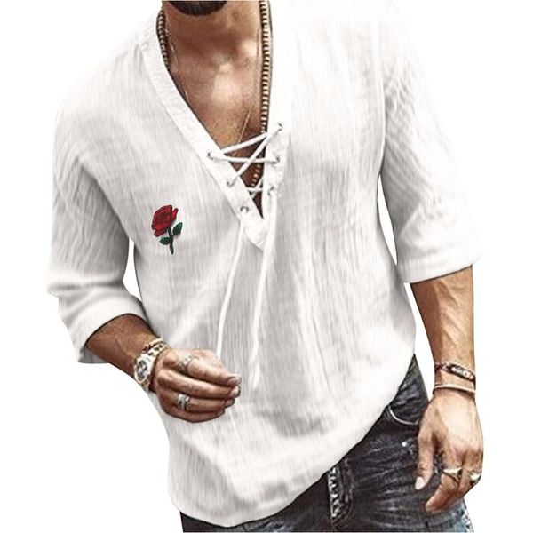 men's casual shirts mens spring summer shirt rose print half sleeve cotton linen men loose collar button silk chemise homme, White;black
men's casual shirts mens spring summer shirt rose print half sleeve cotton linen men loose collar button silk chemise homme, White;black