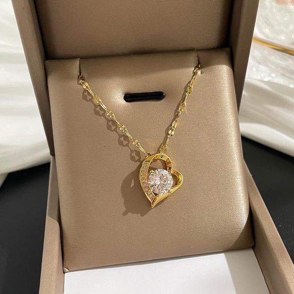 pendant necklaces titanium steel necklace for women fashin jewelry heart shaped crystal trend micro inlaid korean elegant style, Silver
pendant necklaces titanium steel necklace for women fashin jewelry heart shaped crystal trend micro inlaid korean elegant style, Silver