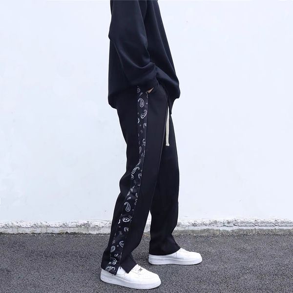 pants cashew flower side striped spliced casual straight trousers mens ankle zipper drawstring high street oversize, Black
pants cashew flower side striped spliced casual straight trousers mens ankle zipper drawstring high street oversize, Black