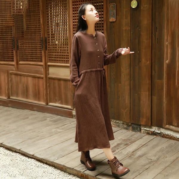 casual dresses women cotton linen bandage dress autumn robe 2021 button long sleeve solid color cloths vintage rh758, Black;gray
casual dresses women cotton linen bandage dress autumn robe 2021 button long sleeve solid color cloths vintage rh758, Black;gray