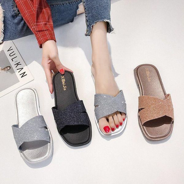 summer slippers women's sequins rhinestone flat open toe sandals plus size beach women outdoor indoor, Black
summer slippers women's sequins rhinestone flat open toe sandals plus size beach women outdoor indoor, Black