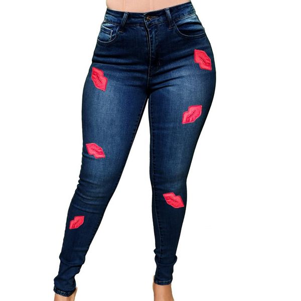 women's jeans full length red lip print fashion show thin personality trend ripped trousers slim female denim pants traf, Blue
women's jeans full length red lip print fashion show thin personality trend ripped trousers slim female denim pants traf, Blue