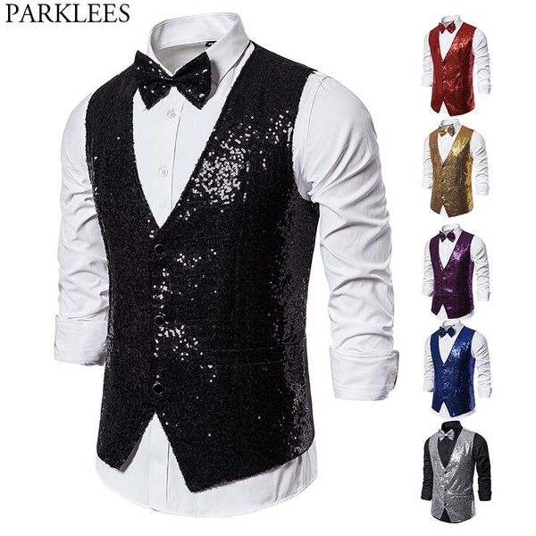 men's vests 2 pieces black sequin men (vest+bowtie) slim fit v neck sparkling waistcoat mens party stage prom singer dancer costume 2x, Black;white
men's vests 2 pieces black sequin men (vest+bowtie) slim fit v neck sparkling waistcoat mens party stage prom singer dancer costume 2x, Black;white