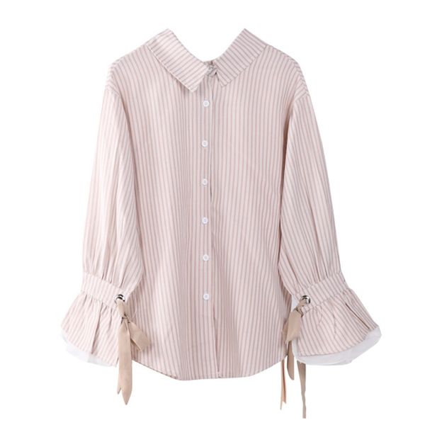 office lady striped turn dwon collar single-breasted flare long sleeve lace-up back bow pink apricot shirt b0655 210514, White
office lady striped turn dwon collar single-breasted flare long sleeve lace-up back bow pink apricot shirt b0655 210514, White