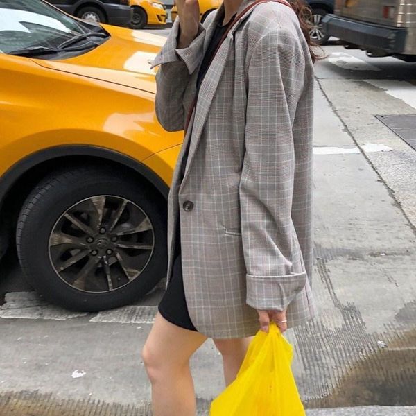 women's suits & blazers autumn notched collar long jacket formal women single button loose suit pockets sleeve plaid blazer, White;black
women's suits & blazers autumn notched collar long jacket formal women single button loose suit pockets sleeve plaid blazer, White;black