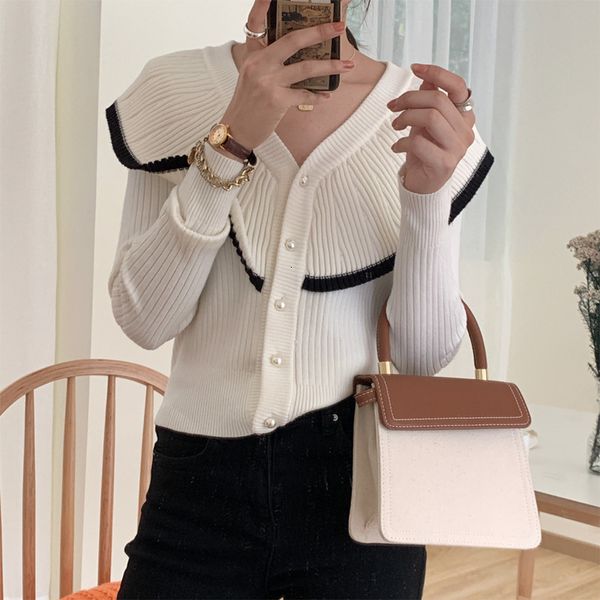 sweaters autumn french contrast ruffle v-neck jacket solid color women gentle elegant versatile chic fashion cardigan, White;black
sweaters autumn french contrast ruffle v-neck jacket solid color women gentle elegant versatile chic fashion cardigan, White;black