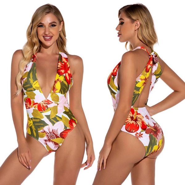 women's swimwear deep v neck printed triangle one piece swimsuit 2021 floral bathing suit for women, White;black
women's swimwear deep v neck printed triangle one piece swimsuit 2021 floral bathing suit for women, White;black