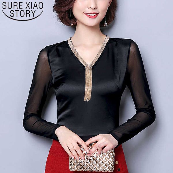 korean edition silk satin slim long sleeve women shirt solid v-collar metal tassel women blouse chemisier femme 8074 50 210528, White
korean edition silk satin slim long sleeve women shirt solid v-collar metal tassel women blouse chemisier femme 8074 50 210528, White