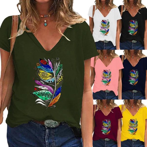 women's t-shirt 2021 summer fashion multicolor feather print short sleeve v-neck casual loose plus size xs-5xl, White
women's t-shirt 2021 summer fashion multicolor feather print short sleeve v-neck casual loose plus size xs-5xl, White