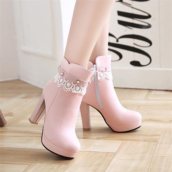 boots winter pattern high-heeled coarse heel waterproof thick bottom large code white women autumn lace, Black
boots winter pattern high-heeled coarse heel waterproof thick bottom large code white women autumn lace, Black