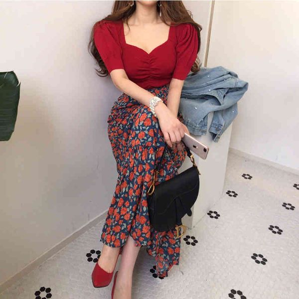 dresses summer korean chic v neck slim knitted blouse sleeve + printed high waist skirts long temperament fashion 2 pieces set, White
dresses summer korean chic v neck slim knitted blouse sleeve + printed high waist skirts long temperament fashion 2 pieces set, White