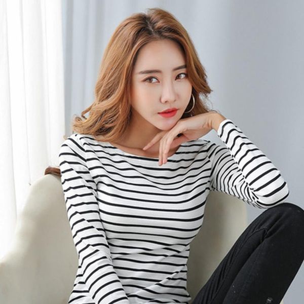women's t-shirt basic striped women casual cotton stretchy long sleeve spring autumun tee plus size s-5xl, White
women's t-shirt basic striped women casual cotton stretchy long sleeve spring autumun tee plus size s-5xl, White
