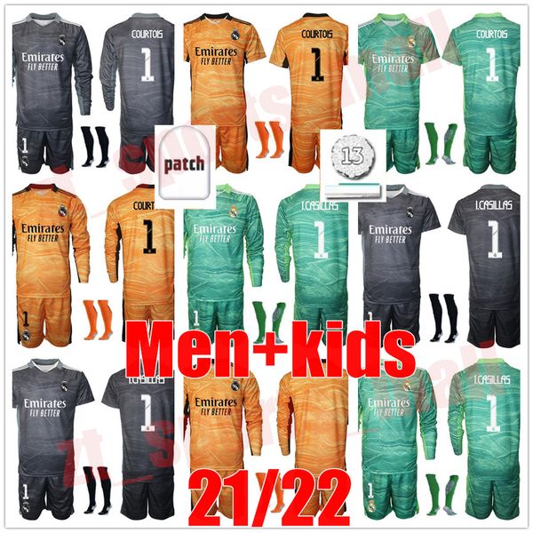 new 2021 2022 men kids kit real madrid soccer jerseys long sleeve goalkeeper kits 21 22 #1 courtois gk football shirt #13 lunin uniforms, Black;yellow 
new 2021 2022 men kids kit real madrid soccer jerseys long sleeve goalkeeper kits 21 22 #1 courtois gk football shirt #13 lunin uniforms, Black;yellow