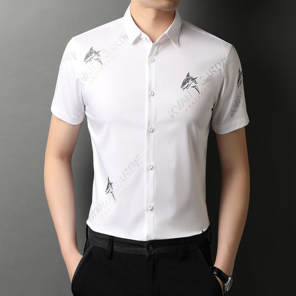 short printed sleeve shirt men's 2021 summer new young lapel cool casual thin half, White;black
short printed sleeve shirt men's 2021 summer new young lapel cool casual thin half, White;black