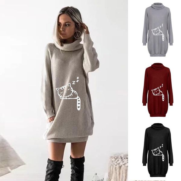 casual dresses ladies summer women clothing for shopping daily wear high neck knitted long sleeve printed cat dress vestidos, Black;gray
casual dresses ladies summer women clothing for shopping daily wear high neck knitted long sleeve printed cat dress vestidos, Black;gray