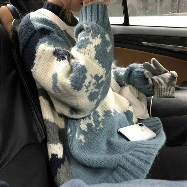 spring and autumn sweater large version pullover loose camouflage jacquard women 210427, White;black
spring and autumn sweater large version pullover loose camouflage jacquard women 210427, White;black