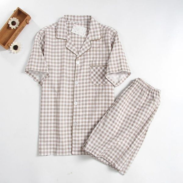 men's sleepwear short-sleeved summer cotton yarn nightwear plaid turn-down collar men pajama sets shorts pijama pajamas sleeping suits, Black;brown
men's sleepwear short-sleeved summer cotton yarn nightwear plaid turn-down collar men pajama sets shorts pijama pajamas sleeping suits, Black;brown