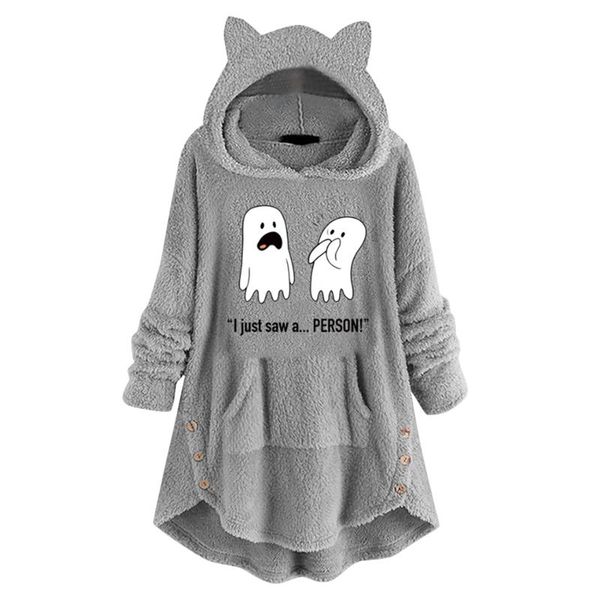 women's hoodies & sweatshirts long vintage cat ear pullover fleece cute ghost printed with button pockets moletom feminino, Black
women's hoodies & sweatshirts long vintage cat ear pullover fleece cute ghost printed with button pockets moletom feminino, Black