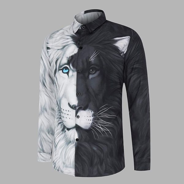 men's casual shirts summer fashion lion printing patchwork long sleeve for men 2021 spring buttoned lapel shirt mens clothing, White;black
men's casual shirts summer fashion lion printing patchwork long sleeve for men 2021 spring buttoned lapel shirt mens clothing, White;black