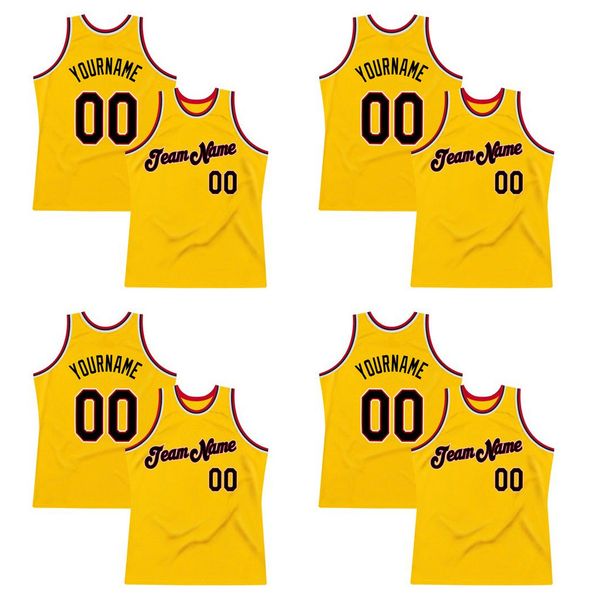 custom gold black-red authentic throwback basketball jersey