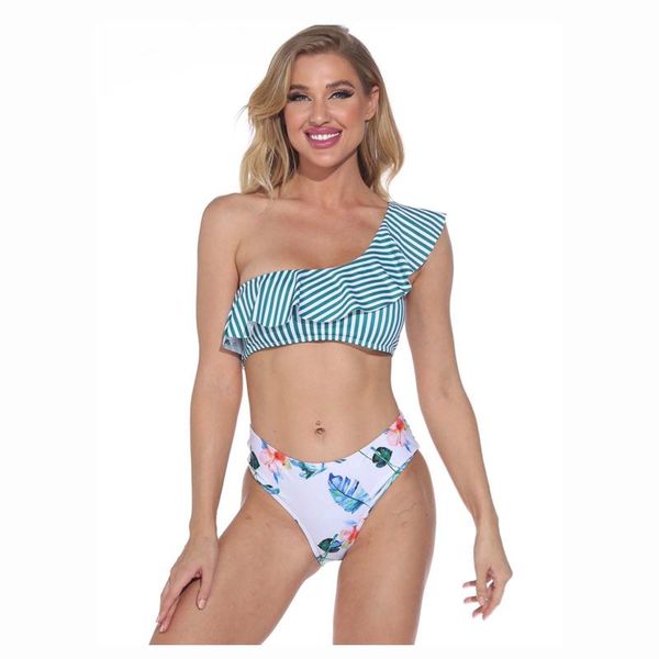 women's swimwear one shoulder bikini print swimsuit high waist rings biquini black ribbed beachwear 2021 floral bikinis, White;black
women's swimwear one shoulder bikini print swimsuit high waist rings biquini black ribbed beachwear 2021 floral bikinis, White;black