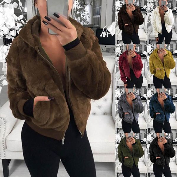 women's wool & blends jackets fashion casual hooded zipper prokets solid long sleeve plush coat winter warm outwear loose, Black
women's wool & blends jackets fashion casual hooded zipper prokets solid long sleeve plush coat winter warm outwear loose, Black