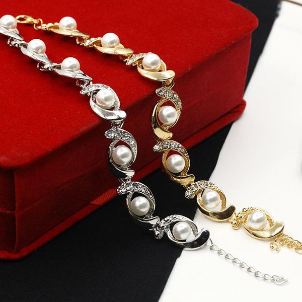 link, chain fashion alloy adjustable imitation pearl bracelet trendy gold silver color crystal for women, Black
link, chain fashion alloy adjustable imitation pearl bracelet trendy gold silver color crystal for women, Black