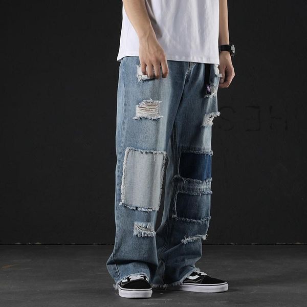 hole ripped baggy wide leg jeans men fashion patchwork straight loose fit hip hop summer denim ankle length pants blue men's
hole ripped baggy wide leg jeans men fashion patchwork straight loose fit hip hop summer denim ankle length pants blue men's