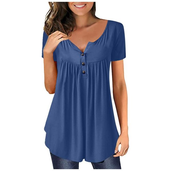 women's blouses & shirts solid color short sleeve tee women casual pleated v-neck button summer clothing loose, White
women's blouses & shirts solid color short sleeve tee women casual pleated v-neck button summer clothing loose, White