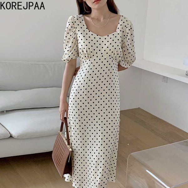 korejpaa women dress summer korean chic ladies elegant temperament square collar polka dot slimming puff sleeve vestidos 210526, Black;gray
korejpaa women dress summer korean chic ladies elegant temperament square collar polka dot slimming puff sleeve vestidos 210526, Black;gray