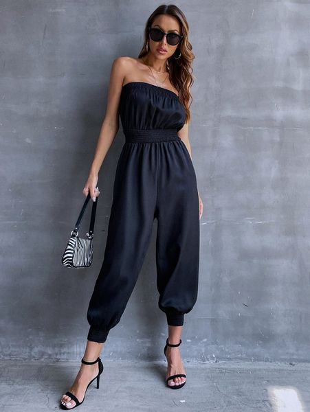ruched shirred waist tube jumpsuit w0ks#, White