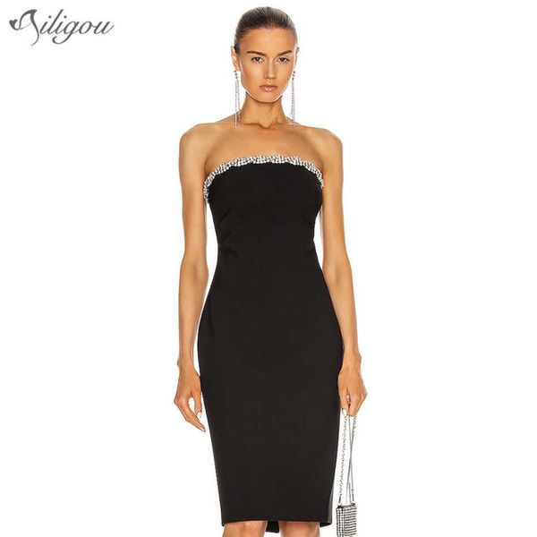 summer women's black strapless tights bandage dress sleeveless diamond club celebrity party 210527, Black;gray
summer women's black strapless tights bandage dress sleeveless diamond club celebrity party 210527, Black;gray