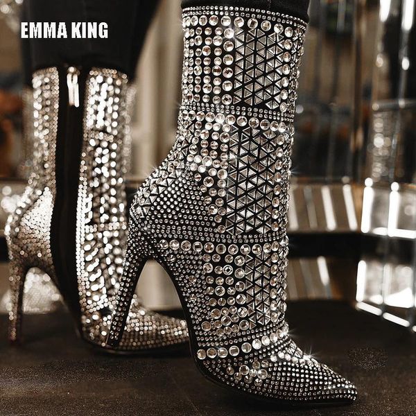 boots luxury full crystal decor short women stilettos thin high heels booties runway pointed toe brand designers shoes, Black
boots luxury full crystal decor short women stilettos thin high heels booties runway pointed toe brand designers shoes, Black