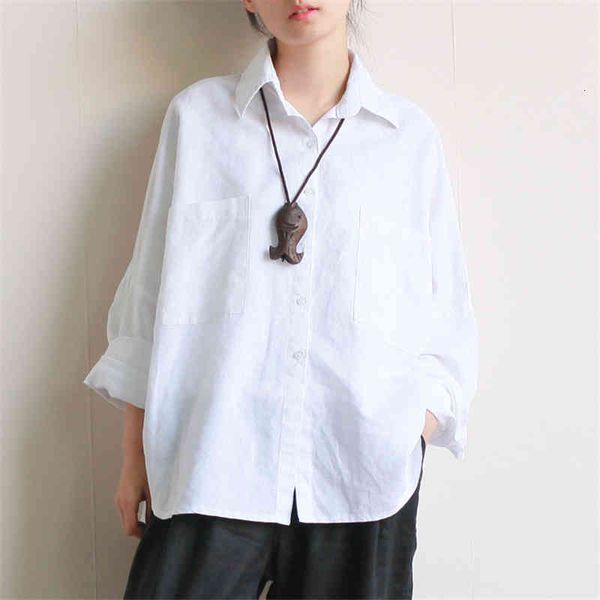 women's blouses & shirts women summer 2021 new vintage cotton linen breathable comfortably solid turn-down collar loose blouse w4m, White
women's blouses & shirts women summer 2021 new vintage cotton linen breathable comfortably solid turn-down collar loose blouse w4m, White