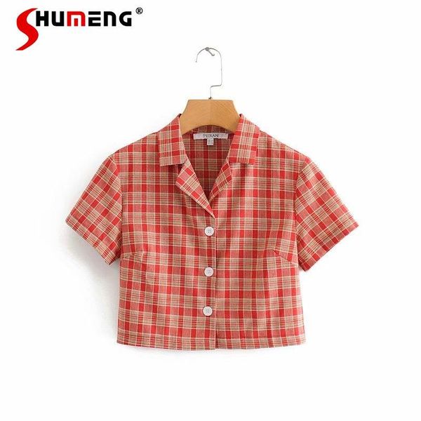 women's blouses & shirts 2021 summer korean fashion red color matching plaid crop straight button down short for women, White
women's blouses & shirts 2021 summer korean fashion red color matching plaid crop straight button down short for women, White