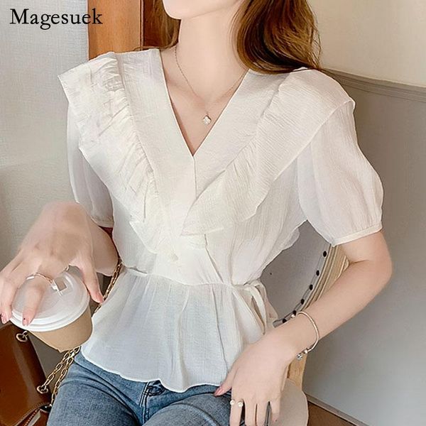 women's blouses & shirts korean fashion plus size chiffon ruffle stitching v neck sweet lace-up summer slim white women blusas 15395
women's blouses & shirts korean fashion plus size chiffon ruffle stitching v neck sweet lace-up summer slim white women blusas 15395