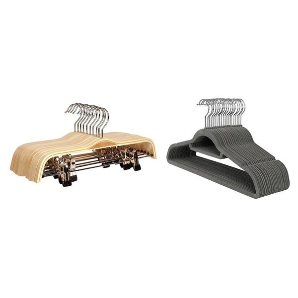 10x solid finish wooden trousers/skirt hangers with anti-rust clips coat clothes & 20x non-slip flocking hanger racks
10x solid finish wooden trousers/skirt hangers with anti-rust clips coat clothes & 20x non-slip flocking hanger racks
