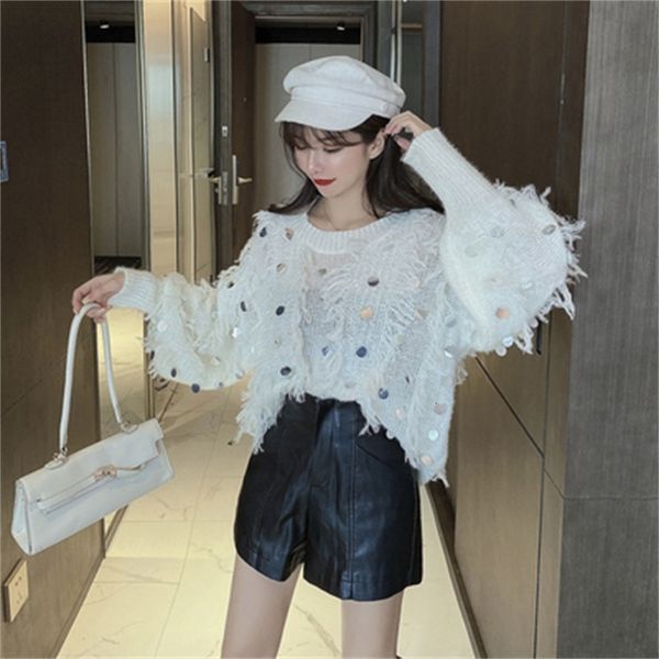 women's sweaters fall korean style sequins oversized sweater fashion tassel knit women elegant ladies pullover cafh, White;black
women's sweaters fall korean style sequins oversized sweater fashion tassel knit women elegant ladies pullover cafh, White;black