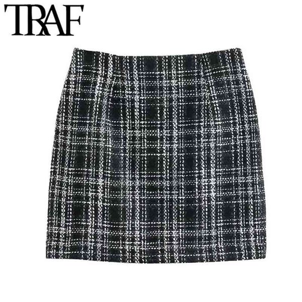 women chic fashion check tweed mini skirt vintage high waist back zipper female skirts mujer 210507, Black
women chic fashion check tweed mini skirt vintage high waist back zipper female skirts mujer 210507, Black