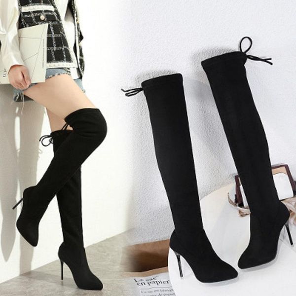 boots 2021 women's shoes fashion super high heel stiletto pointed over the knee, Black 
boots 2021 women's shoes fashion super high heel stiletto pointed over the knee, Black