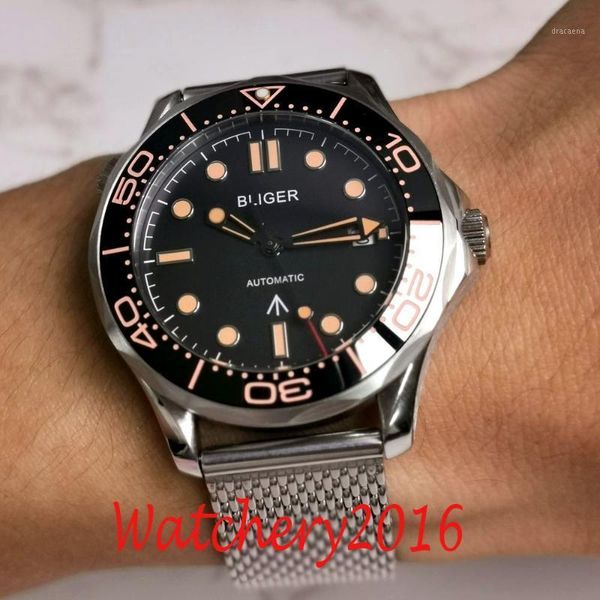 wristwatches 41mm black dial luminous orange number ceramic bezel sapphire glass nh35 date automatic mens watch, Slivery;brown
wristwatches 41mm black dial luminous orange number ceramic bezel sapphire glass nh35 date automatic mens watch, Slivery;brown