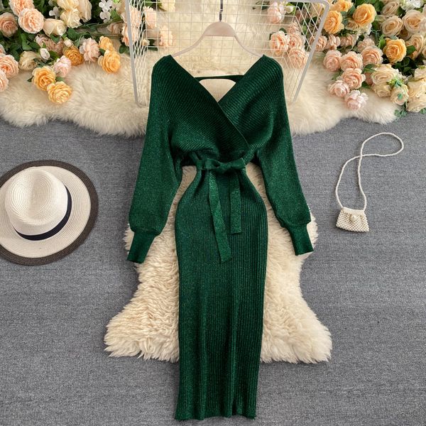 sparkling party dress woman sweater elegant slim v-neck basic knitted green vintage dresses female autumn winter bat sleeve, Black;gray
sparkling party dress woman sweater elegant slim v-neck basic knitted green vintage dresses female autumn winter bat sleeve, Black;gray
