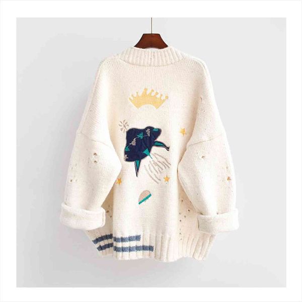 knitted cardigan women female womens sweaters autumn winter loose embroidery oversized warm korean jacket cartoon clothing, White;black
knitted cardigan women female womens sweaters autumn winter loose embroidery oversized warm korean jacket cartoon clothing, White;black