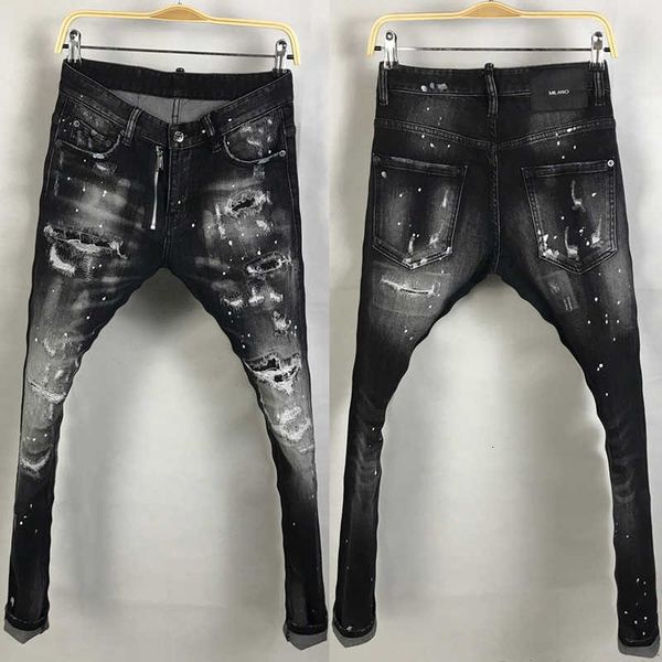 men's jeans american street style fashion black color destroyed ripped painted designer hip hop punk pants chxk, Blue
men's jeans american street style fashion black color destroyed ripped painted designer hip hop punk pants chxk, Blue