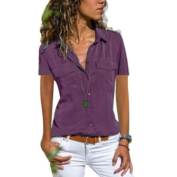 women's blouses & shirts womens and plus size s-8xl turn-down collar short sleeved shirt pockets deep v-neck ladies chiffon, White
women's blouses & shirts womens and plus size s-8xl turn-down collar short sleeved shirt pockets deep v-neck ladies chiffon, White