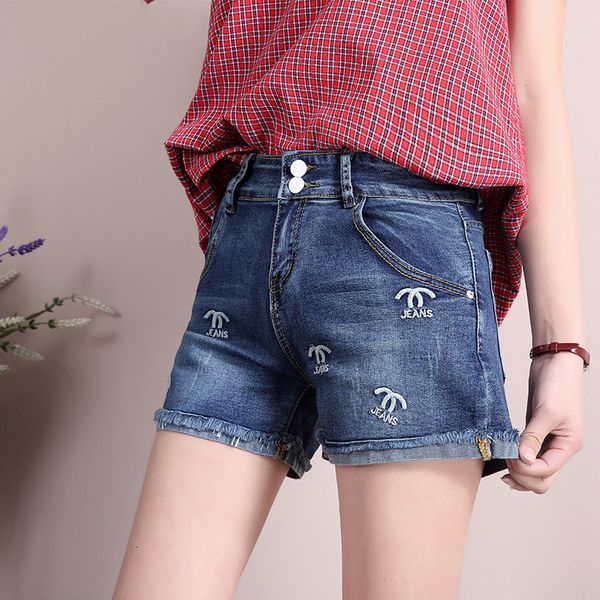 women's high waist embroidered denim shorts straight tube loose thin summer new stretch large curled pants, White;black
women's high waist embroidered denim shorts straight tube loose thin summer new stretch large curled pants, White;black